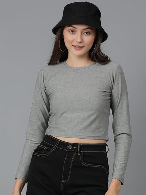 kotty dark grey textured crop t-shirt