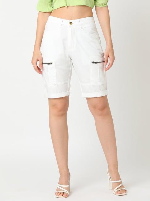 globus white cotton slim fit shorts