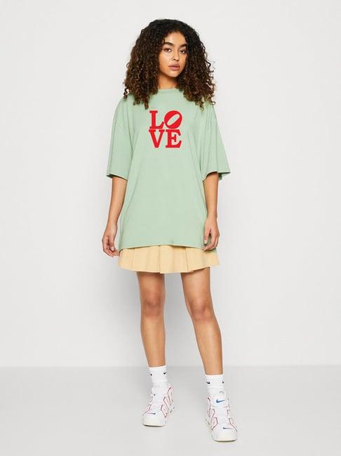 kotty mint green & red graphic print oversized t-shirt