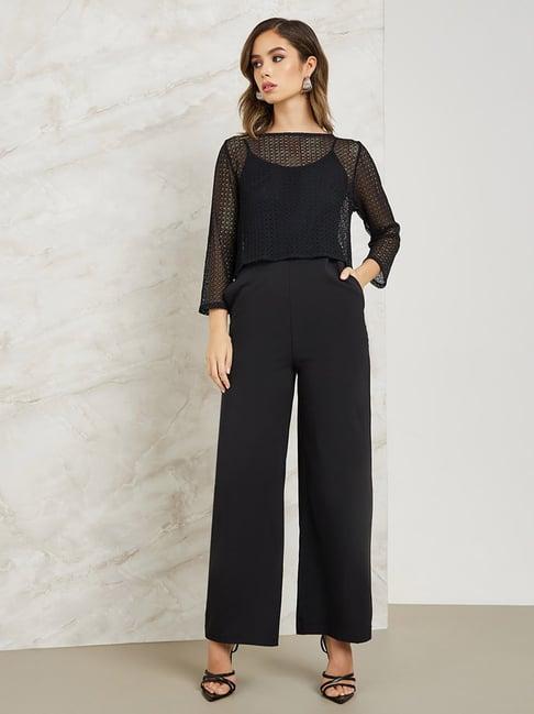 styli black self design jumpsuit