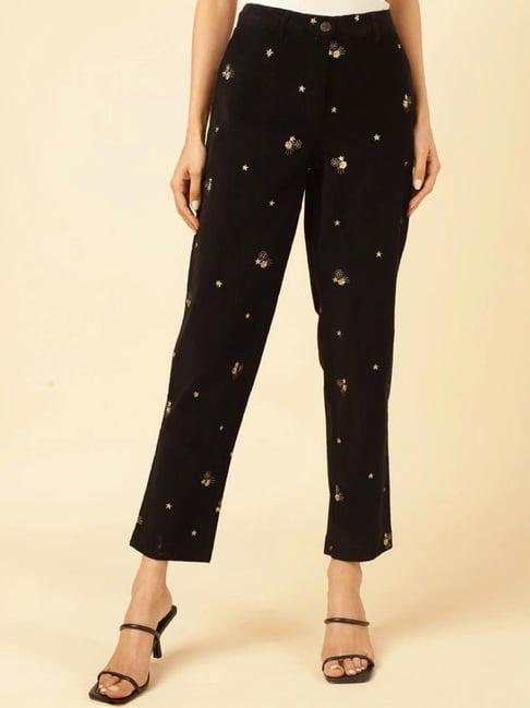 fabindia black embroidered pants