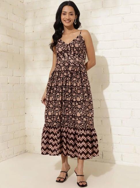 fabindia black cotton floral print maxi dress