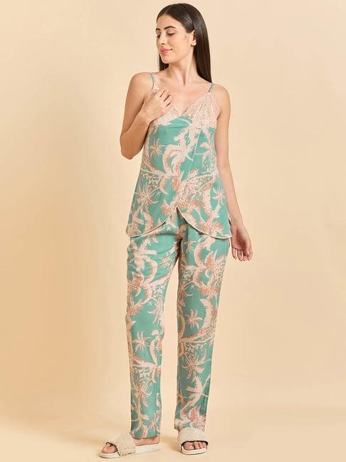 sweet dreams sea green printed top & pyjama set with robe