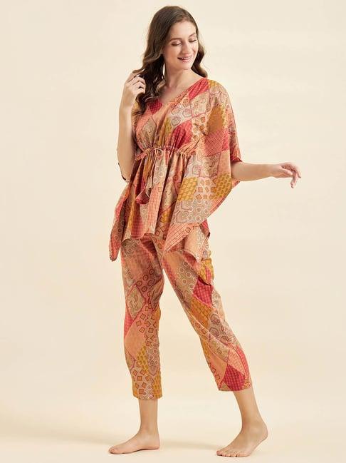 sweet dreams multicoloured cotton printed kaftan & pyjama set