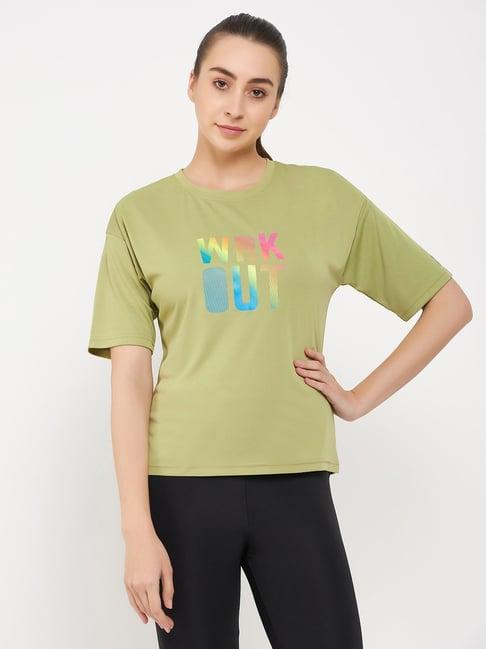 clovia green graphic print sports t-shirt