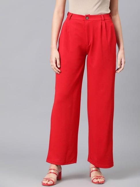 kotty red regular fit high rise pants