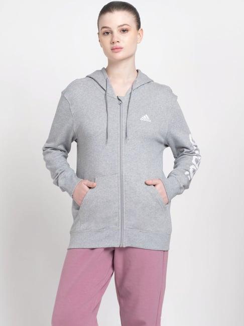 adidas grey cotton logo print sports jacket