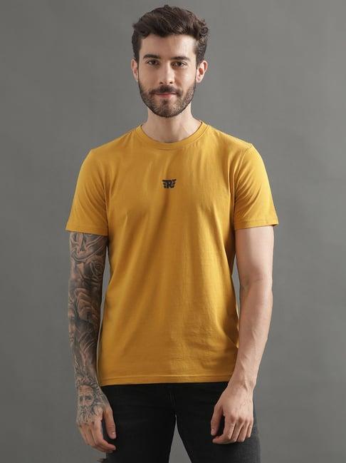 royal enfield re vintage yellow regular fit printed crew t-shirt