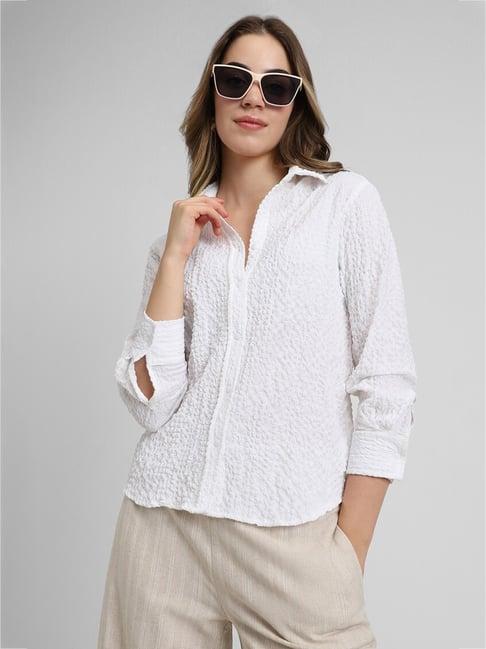 forever 21 white textured shirt