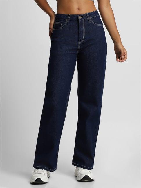 forever 21 blue cotton straight fit mid rise jeans