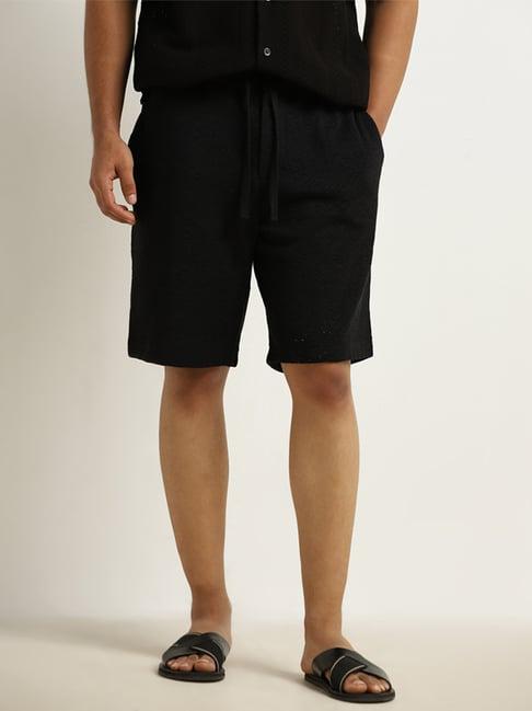 eta by westside black knitted mid-rise relaxed-fit shorts