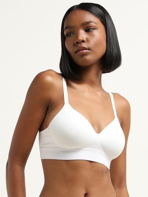 superstar by westside white solid padded non-wired cotton blend bra