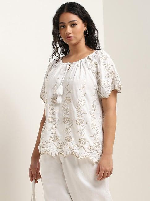 gia by westside white floral embroidered cotton blouse