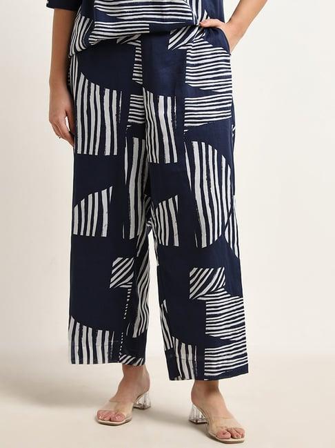 gia by westside navy abstract design high-rise cotton pants