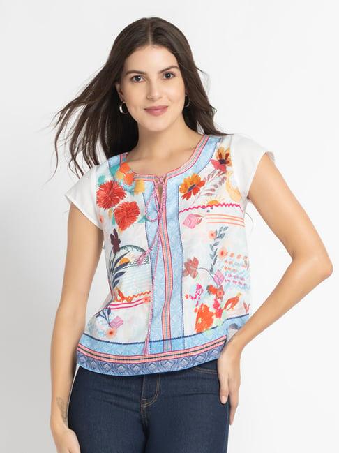 shaye white linen floral print top