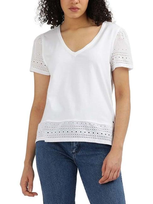 tommy hilfiger white cut work regular fit top