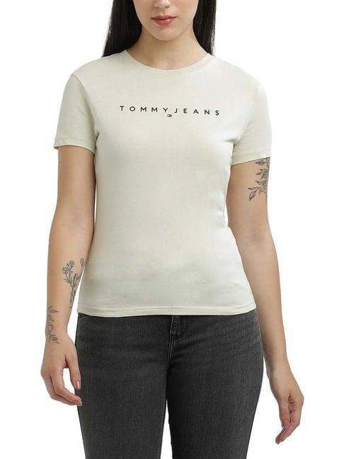 tommy hilfiger beige logo slim fit t-shirt