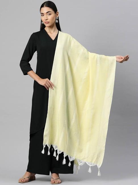 one femme yellow cotton striped dupatta