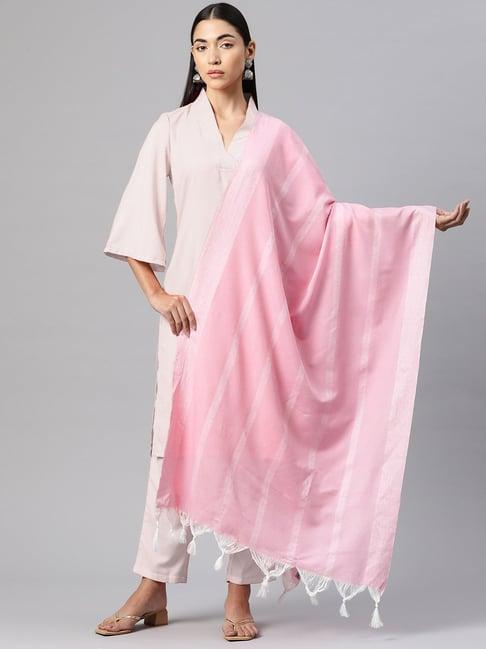 one femme pink cotton striped dupatta