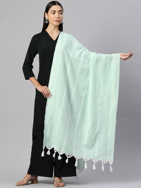 one femme green cotton striped dupatta