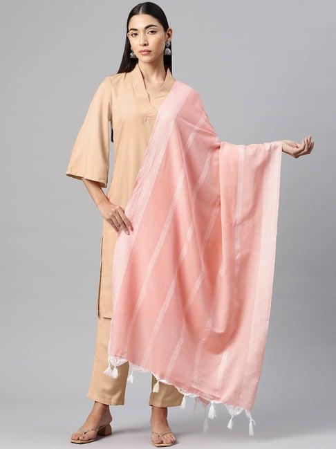 one femme orange cotton striped dupatta