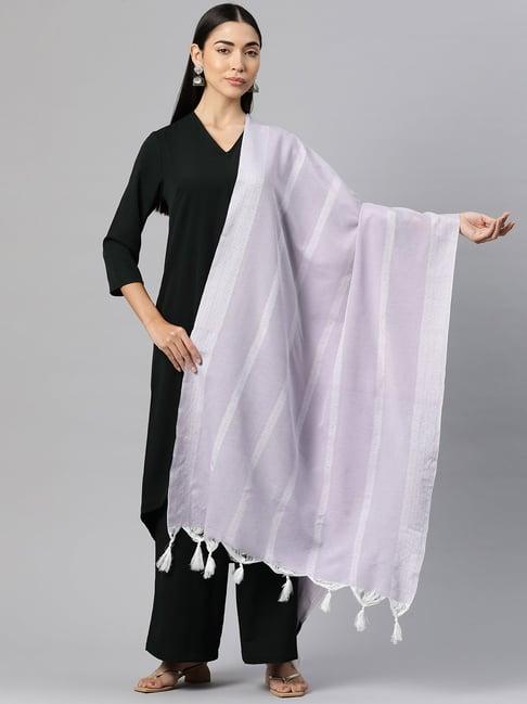 one femme purple cotton striped dupatta