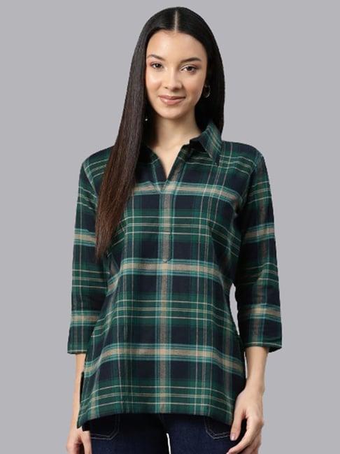 one femme green cotton check top