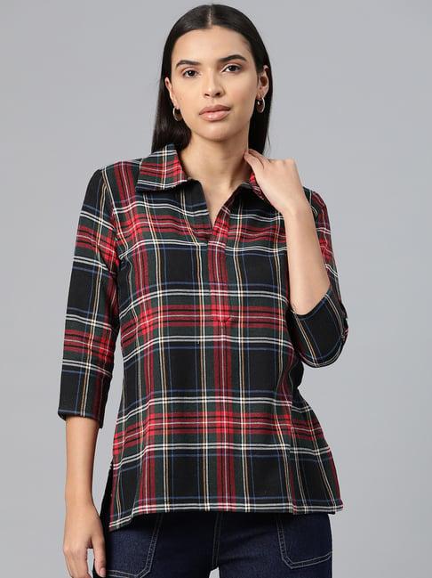 one femme multicolor cotton check top