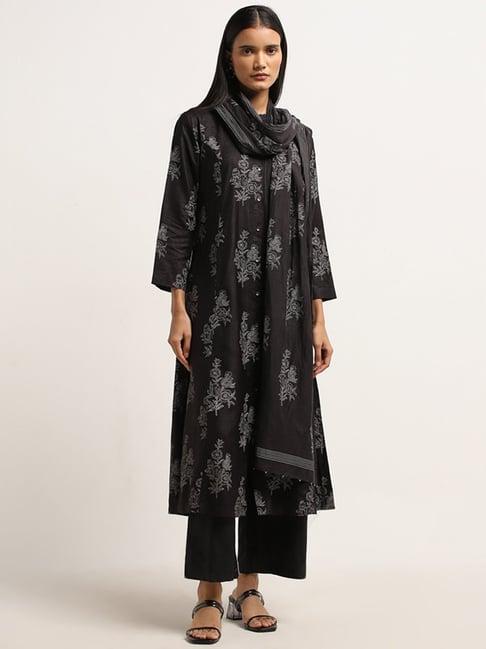 zuba by westside black anar printed cotton dupatta