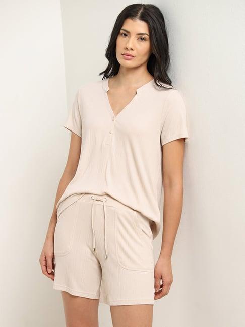 wunderlove by westside beige ribbed textured top