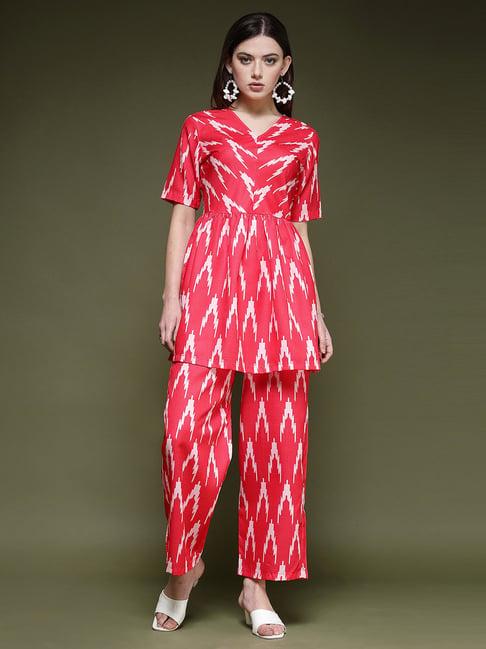 selvia red printed kurti with palazzos