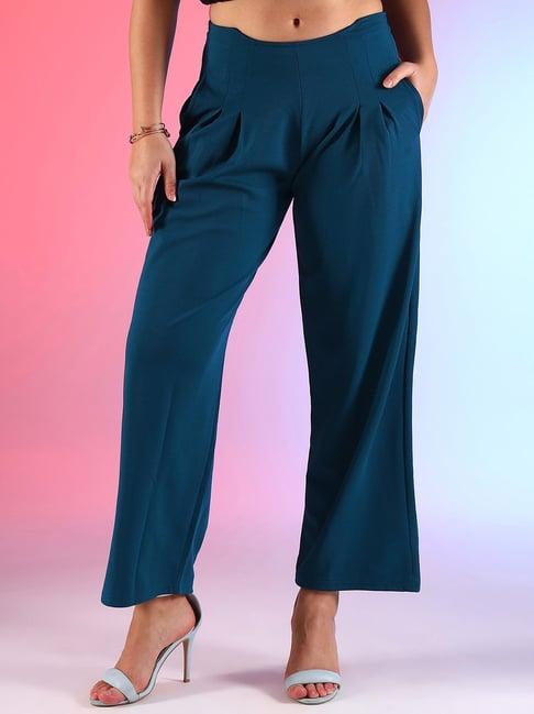 selvia turquoise regular fit high rise trousers