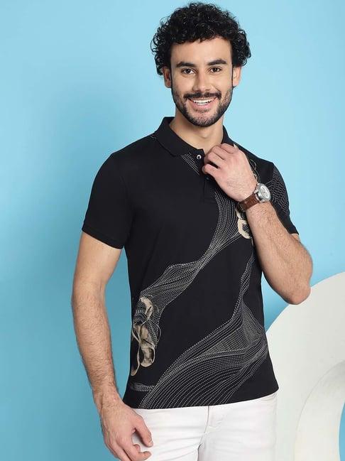 venitian- forbidden clothing black slim fit printed polo t-shirt