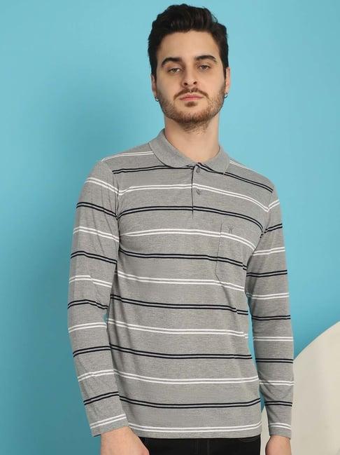 venitian- forbidden clothing dark grey regular fit striped polo t-shirt