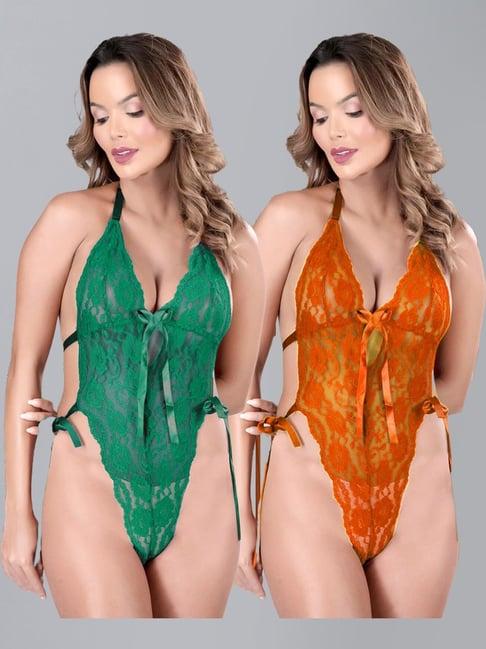 arousy green & orange self pattern babydolls - pack of 2