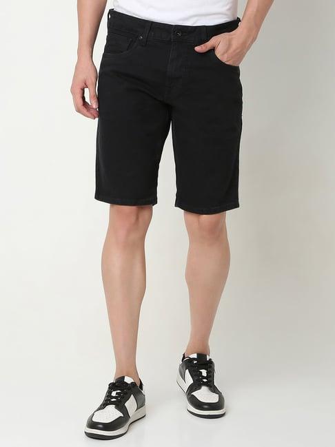 spykar black regular fit shorts