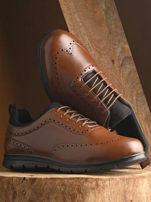 hoversole men's cipher tan & black brogue shoes