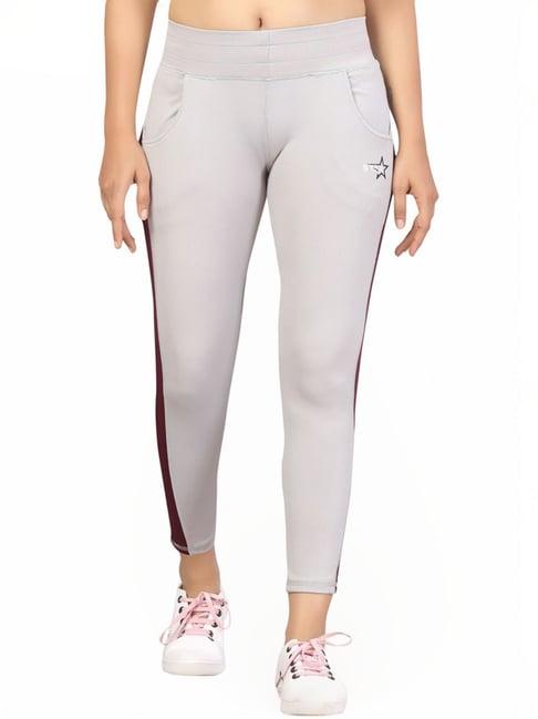 aarika grey cotton striped sports tights