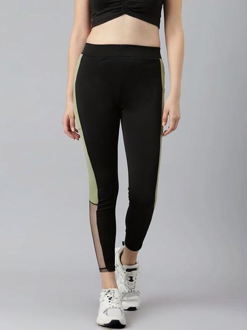 aarika black & green striped sports tights