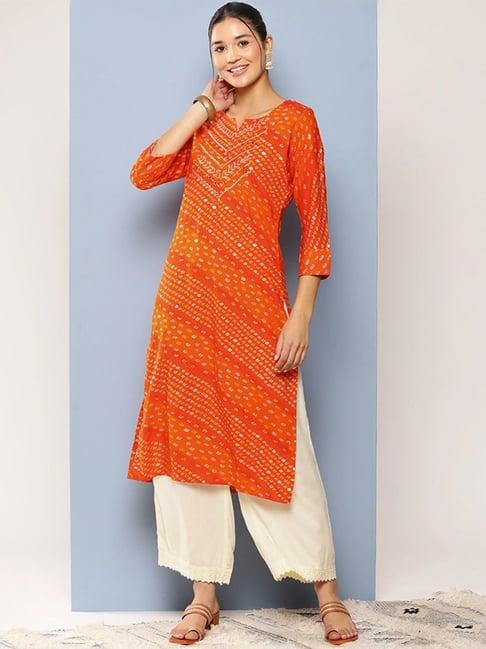 aarika orange embroidered straight kurta