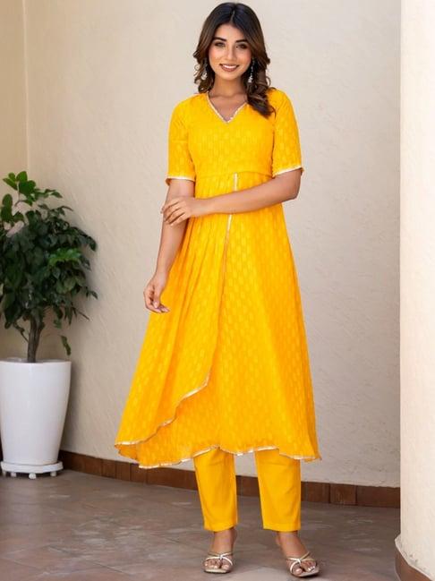 house of jamoti yellow woven pattern kurta pant set