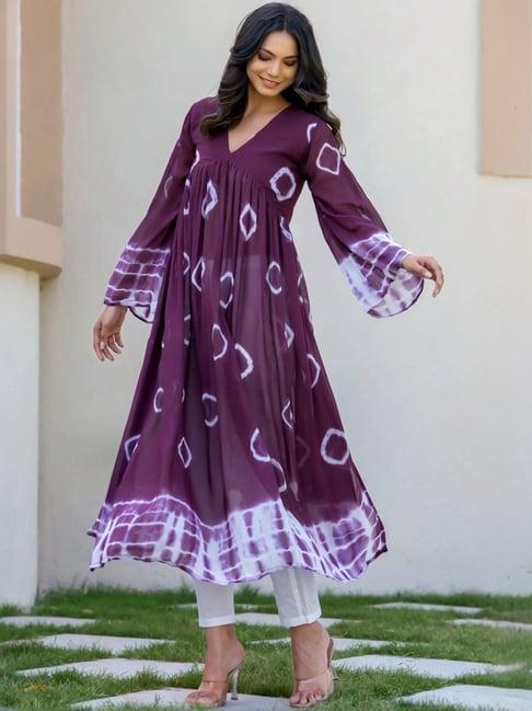 house of jamoti purple & white printed kurta pant set