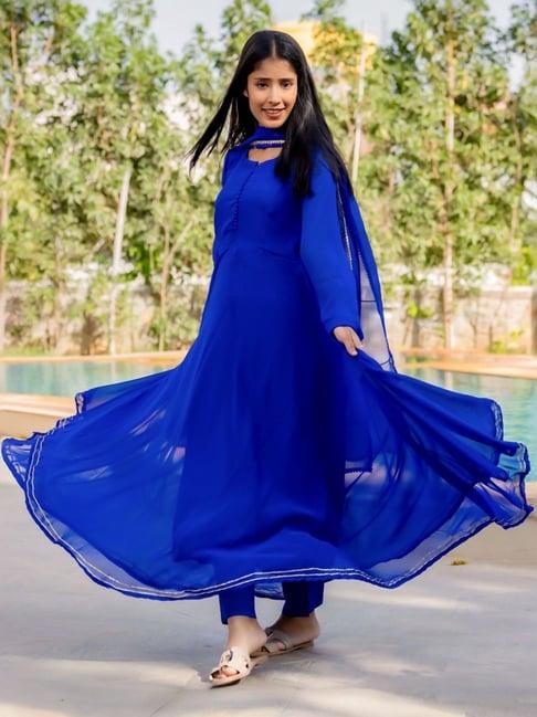 house of jamoti blue regular fit kurta pant set with dupatta