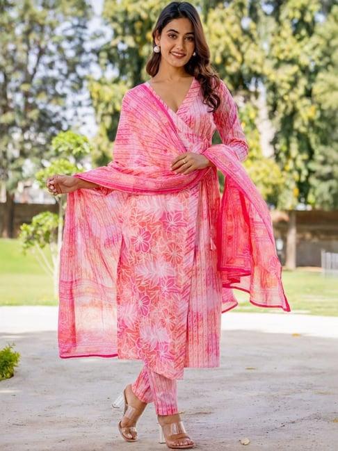 house of jamoti pink cotton printed kurta pant set with dupatta