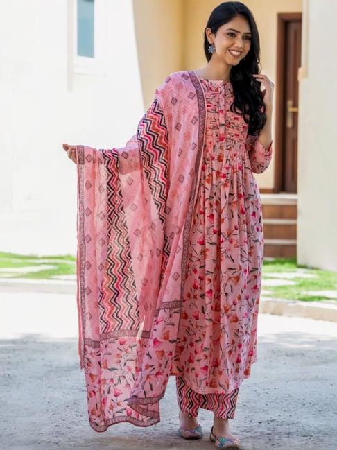 house of jamoti peach cotton printed kurta palazzo set with dupatta