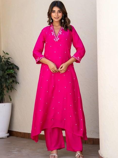 house of jamoti pink embellished kurta palazzo set