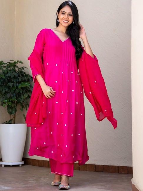 house of jamoti pink embellished kurta pant set with dupatta