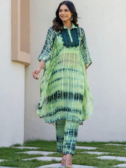 house of jamoti green printed kurta pant set