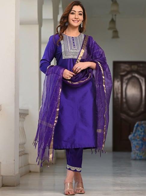 indi inside navy embroidered kurta pant set with dupatta