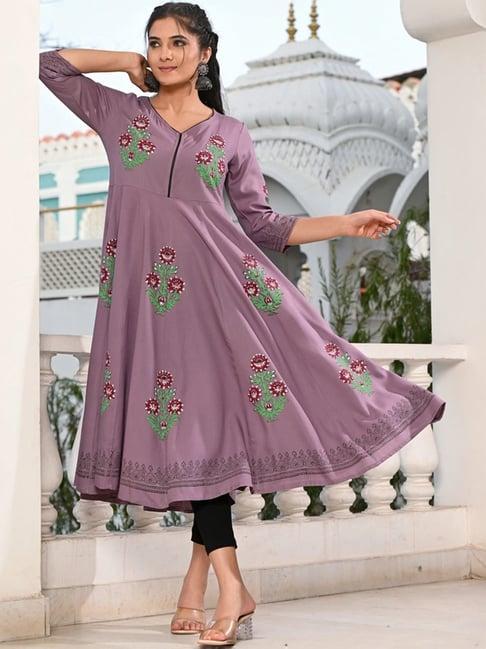 indi inside purple floral print anarkali kurta